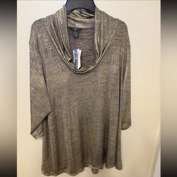 Chelsea & Theodore Tops - Chelsea & Theodore Metallic Taupe Cowl Neck plus size blouse